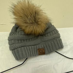 CC Beanie with Faux Fur Poof